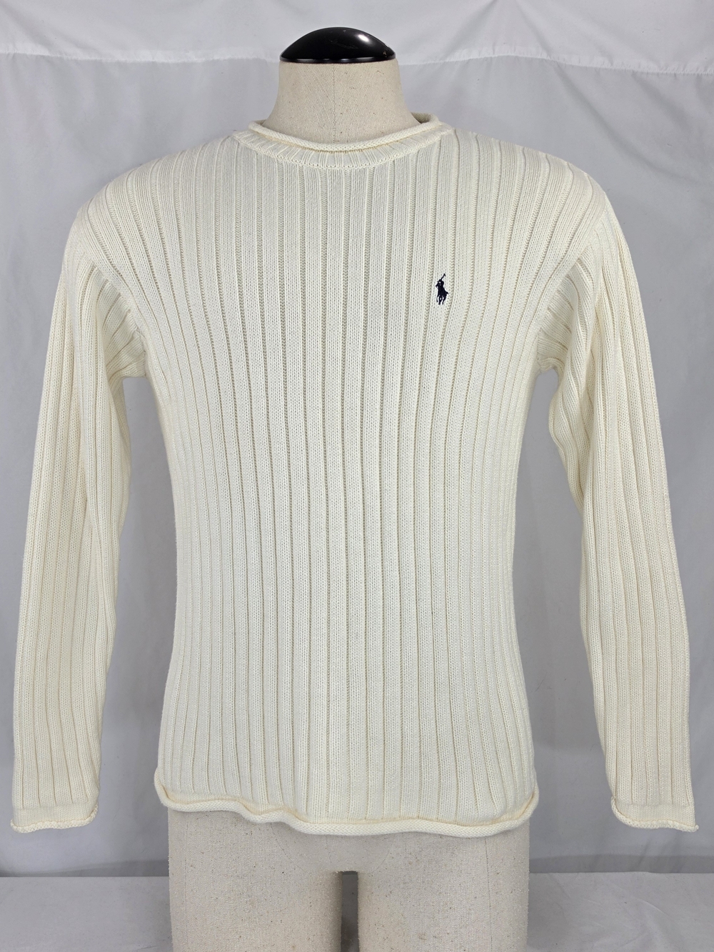 Polo by Ralph Lauren Vintage Men’s Cream Ribbed Crewneck Sweater